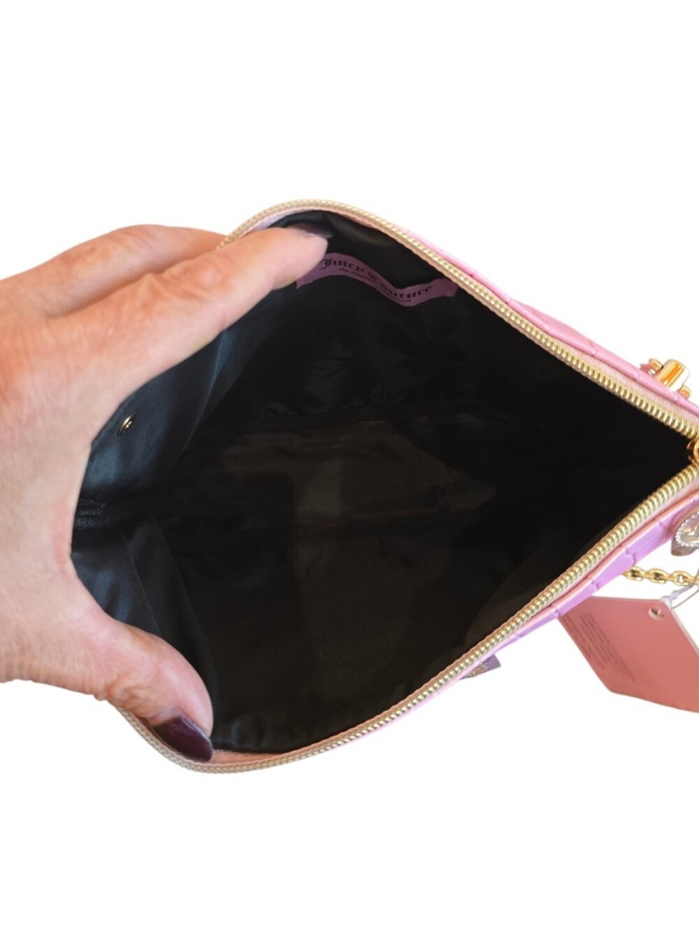 Juicy Couture Metallic Iridescent Pink Converted Makeup Crossbody Bag - Picture 7 of 11